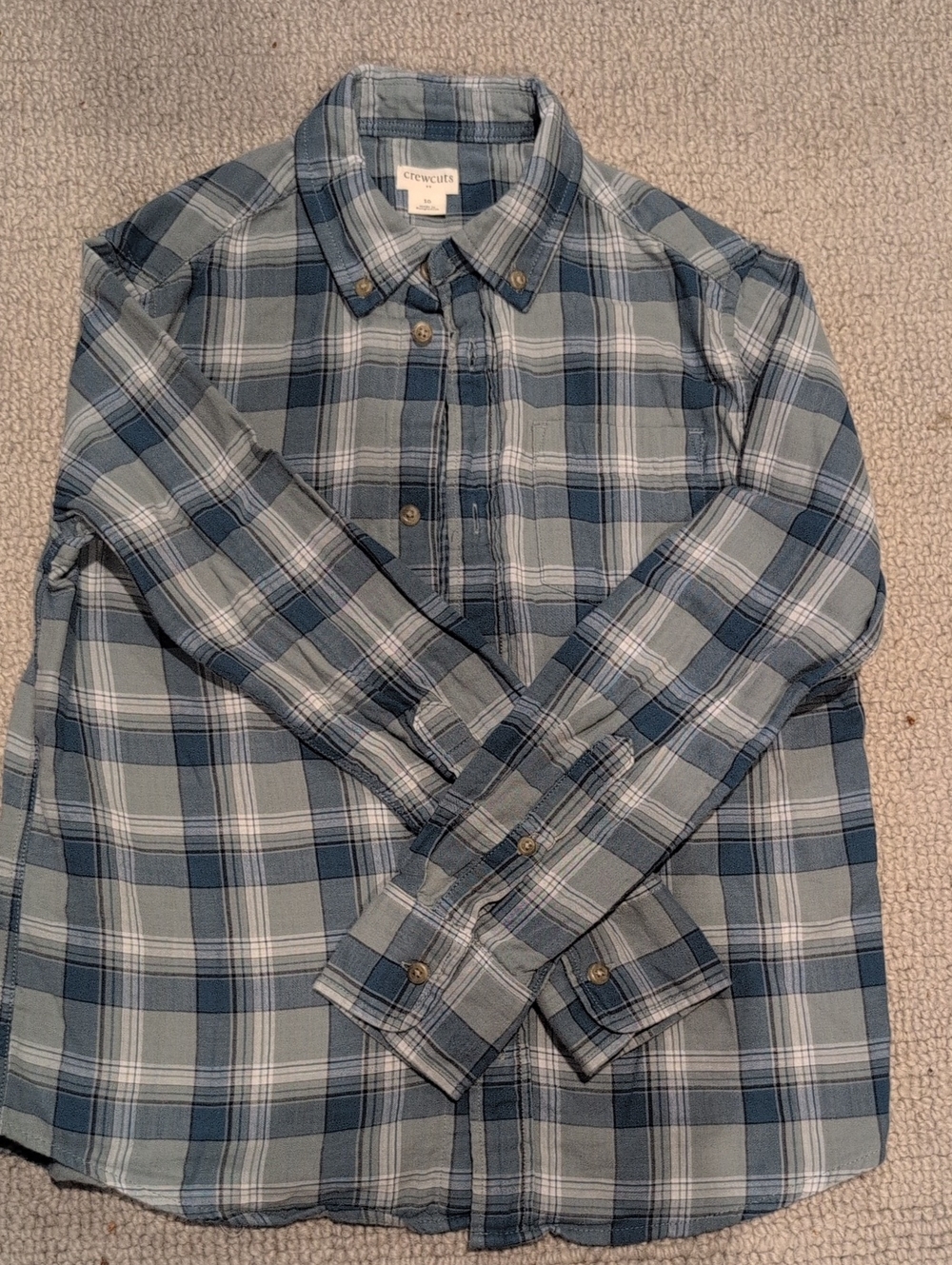 Jcrew Crewcuts Boys Teal Plaid Long-Sleeve Button-Down Shirt